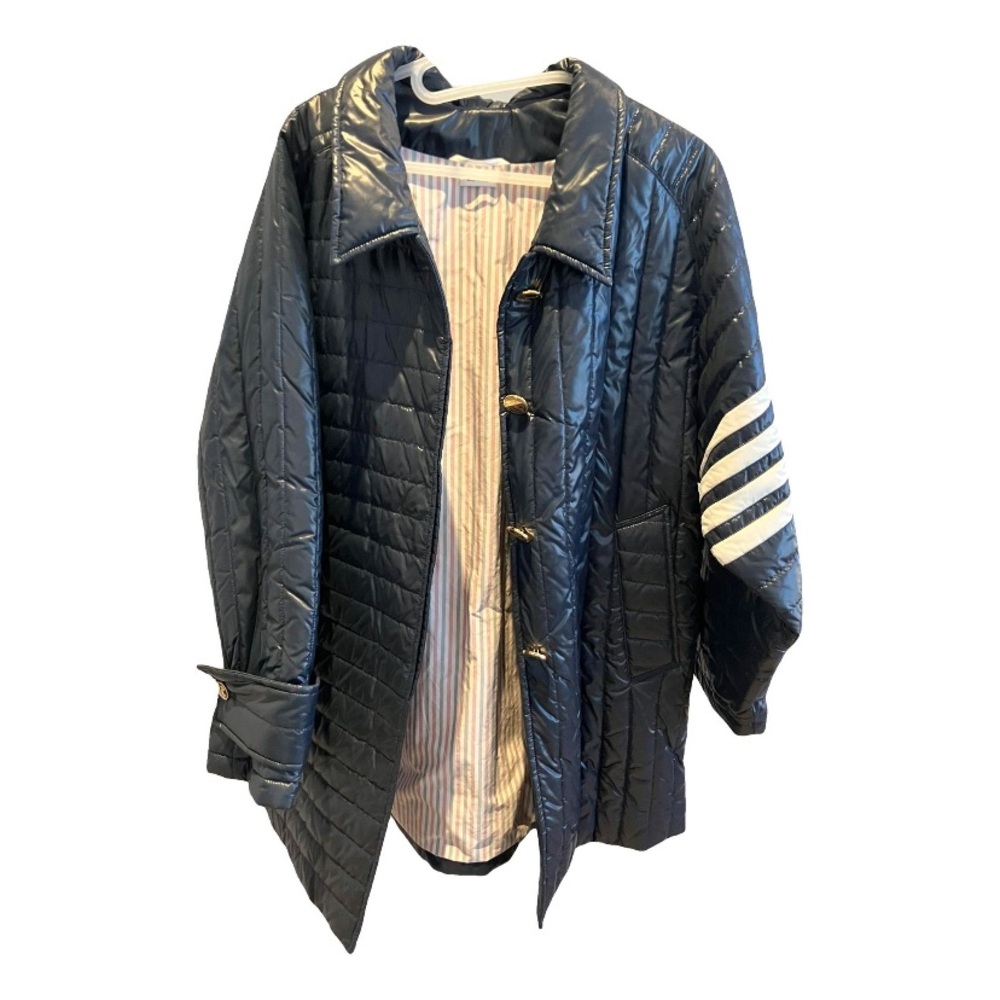Thom Browne Navy Quilted Jacket with Striped Lining